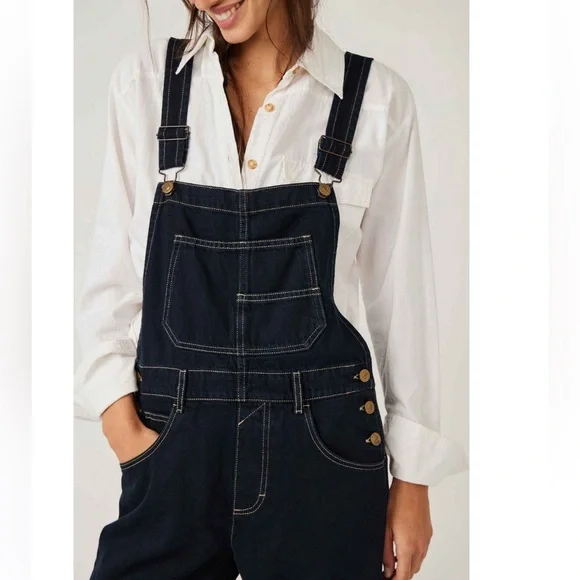 SALE! Free People x We The Free Ziggy Denim Overalls in Dark Wash - Picture 4 of 13